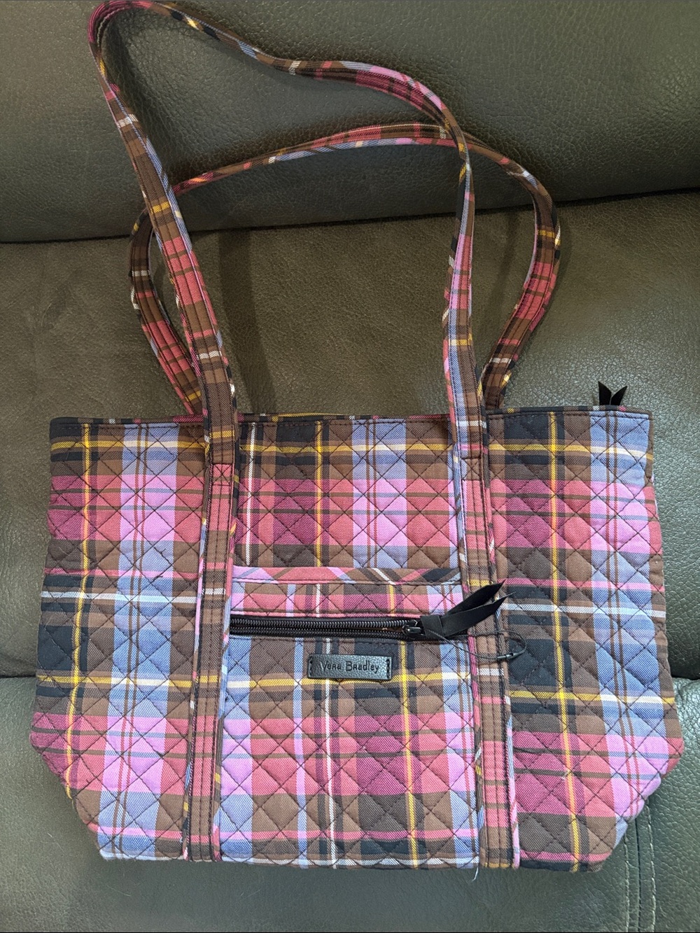 Vera Bradley dark plaid small vera tote bag NWOT